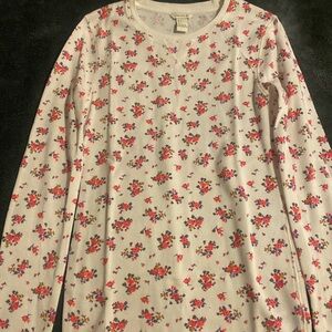 Forever 21 Petite Floral Long Sleeve Tee - Cream and Red